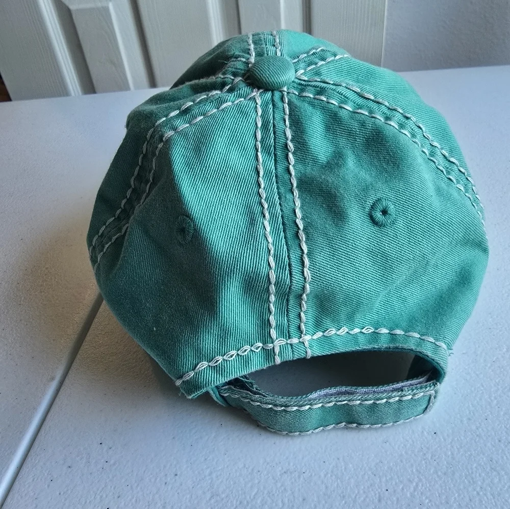 Kbethos Vintage Embroidered Teal Cap with Floral Design.
